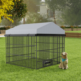 Large Dog Kennel Outdoor Pet Pens Dogs Run Enclosure Animal Hutch Metal Coop Fence With Roof Cover 6.6L X 6.6W X 6.4H