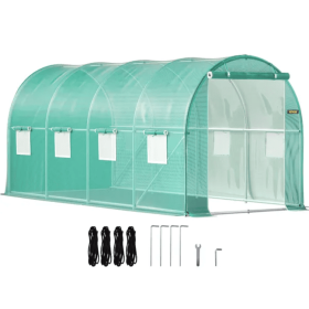 VEVOR Walk-in Tunnel Greenhouse, 14.8 X 6.6 X 6.6 Ft Portable Plant Hot House W  Galvanized Steel Hoops, 1 Top Beam, Diagonal Poles, Zippered Doo (Option: Default)