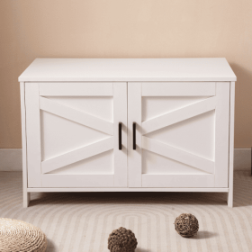 Cat Litter Box Enclosure, Litter Box Furniture Hidden With Barn Door, Wooden Cat Washroom Furniture, Cat House, End Table, Fit Most Of Litter Box (Color: White)