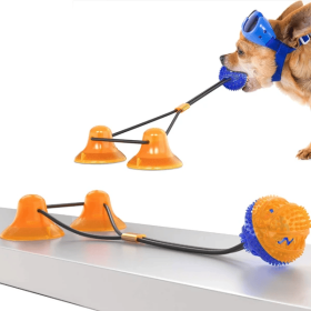 Hondenspeelgoed Met Zuignap, Hondenspeelgoed, Rubberen Bal, Multifunctioneel Speelgoed Voor Huisdieren, Robuust, Met Dubbele Zuignap, Trekken, Ka (Color: Yellow)