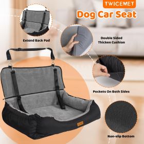 Coral Fleece Dog Booster Seat, Pet Travel Bed With Storage And Clip-on Leash, For Large Dogs 70 Lbs Or 2 Medium,Small Dogs (Color: Grey)